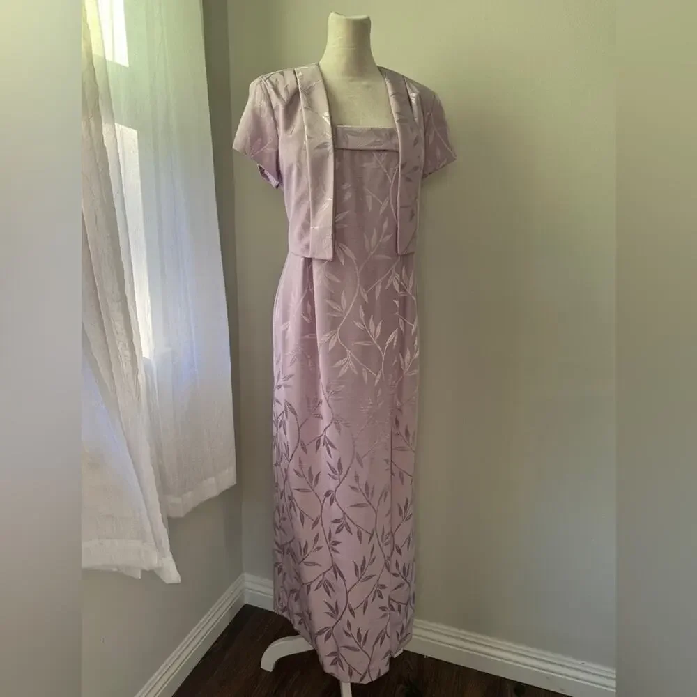 Vintage ‘90s J.R. Nites by Caliendo Lilac Short Sleeve Jacket + Maxi Dress Set